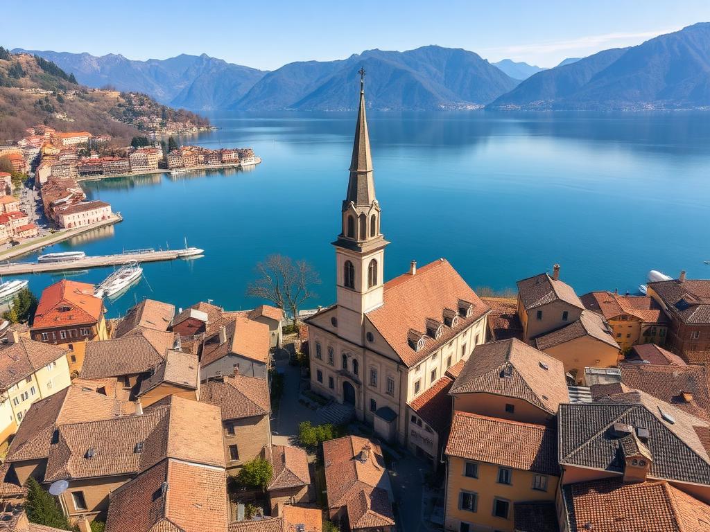 Pisogne on Lake Iseo with mountain backdrop
